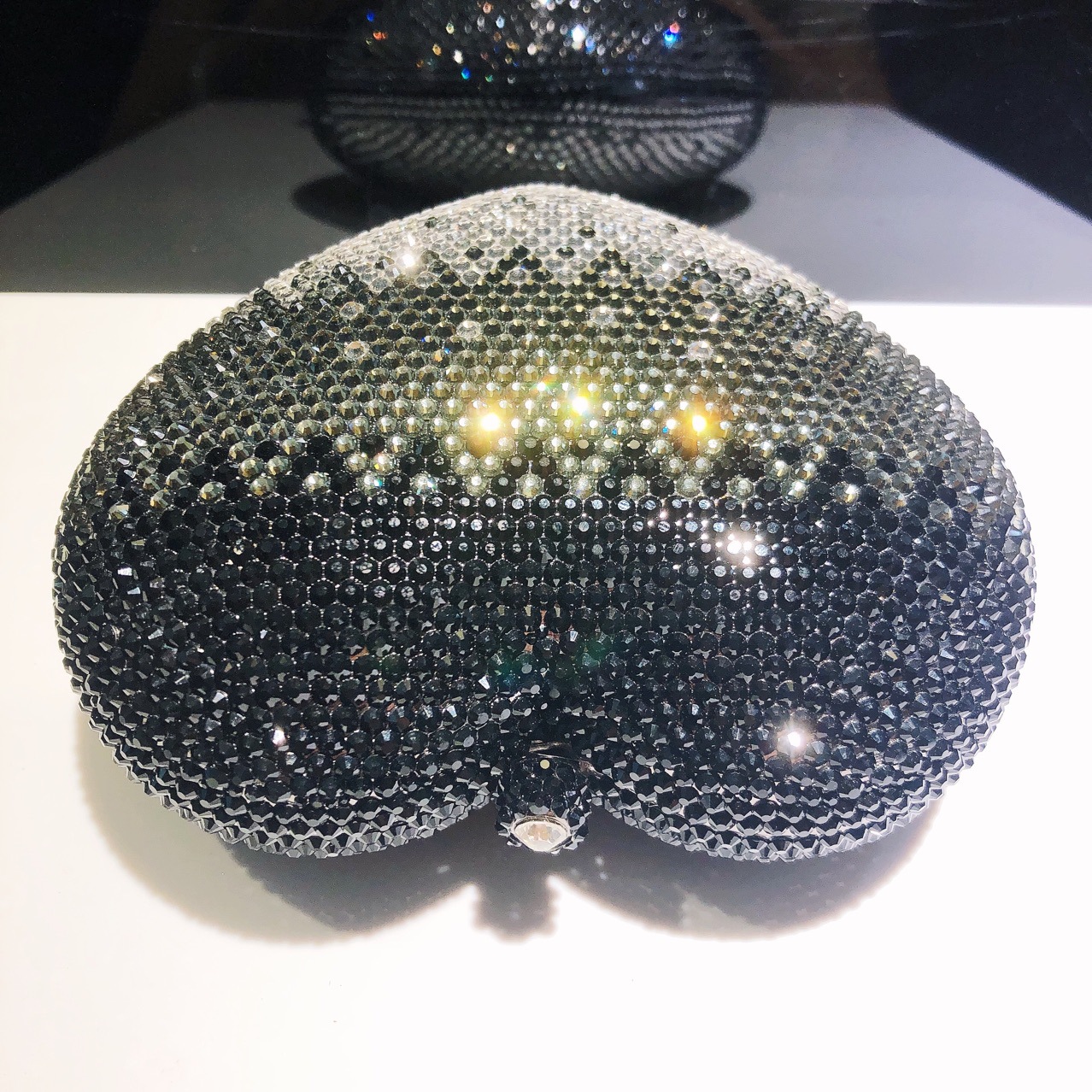 Túi clutch nữ đính đá hình trái tim gradient pha lê — Đỏ hoa hồng chuyển dần