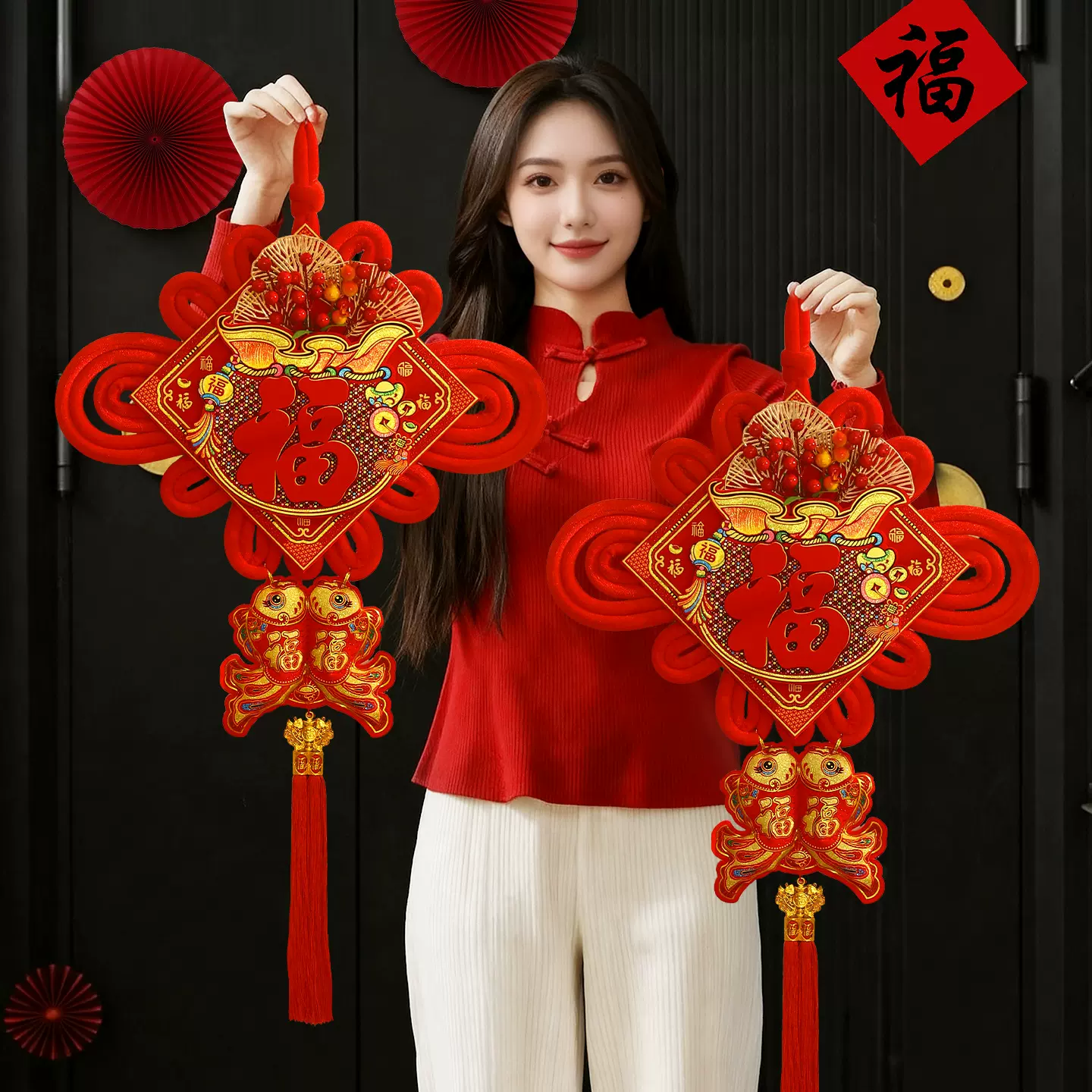 中国结福字挂件2026新款高档大号背景墙新年装饰春节过年客厅挂饰