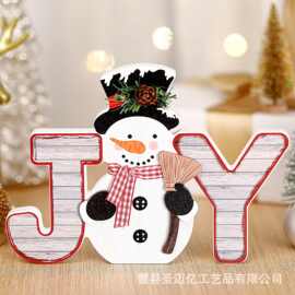 圣诞 JOY 雪人木质摆件 美式节日桌面装饰圣诞节木制字母雪人摆台