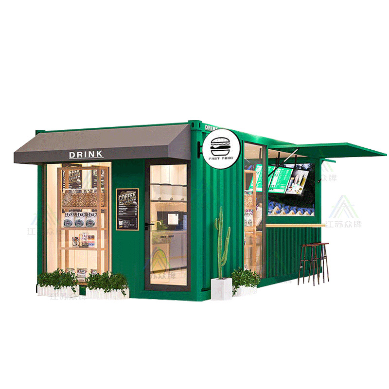 Contenedor Casa móvil Tienda Red al aire libre Red Snack Street Cafetería Tienda de té con leche Venta Residente Pabellón Casa integrada