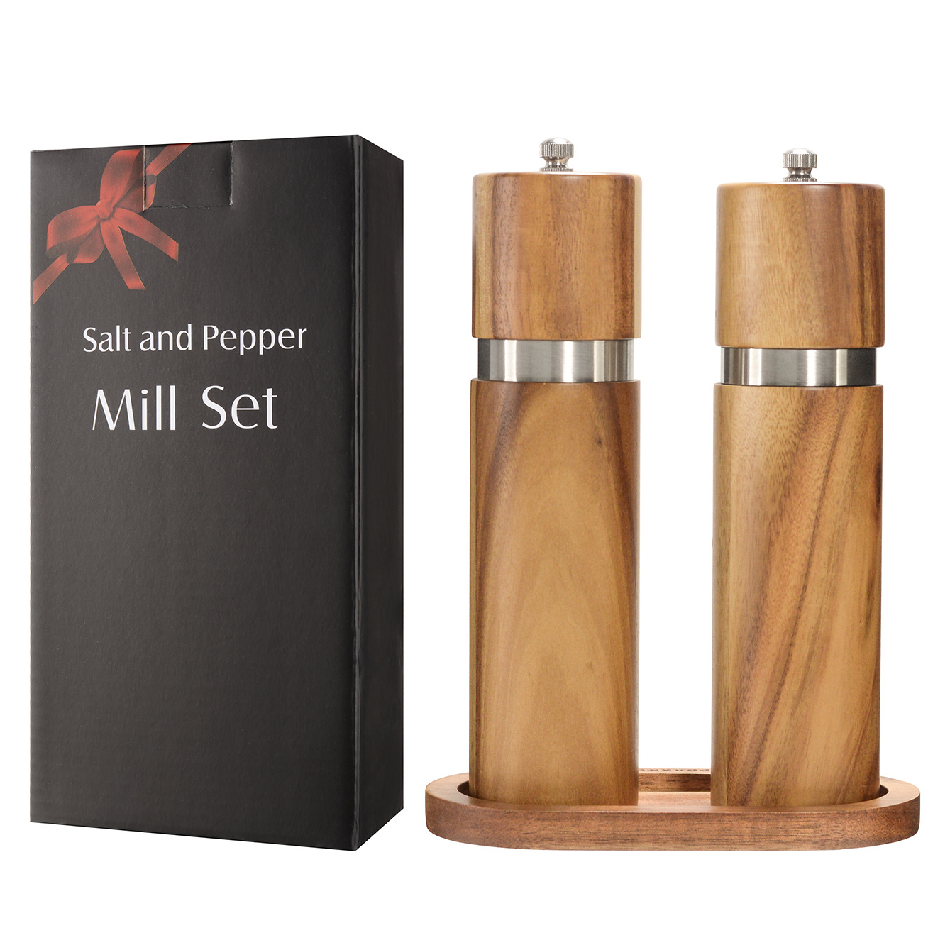 Molino de pimienta de madera Molino de sal de pimienta de madera Molino de pimienta manual Molino de sal de mar de pimienta ajustable