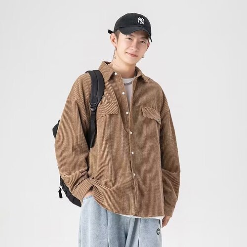 Men's Long Sleeve Corduroy Coat - Autumn/Winter New Arrival, Japanese Style Casual Trendy Hong Kong Wind Large Size Top