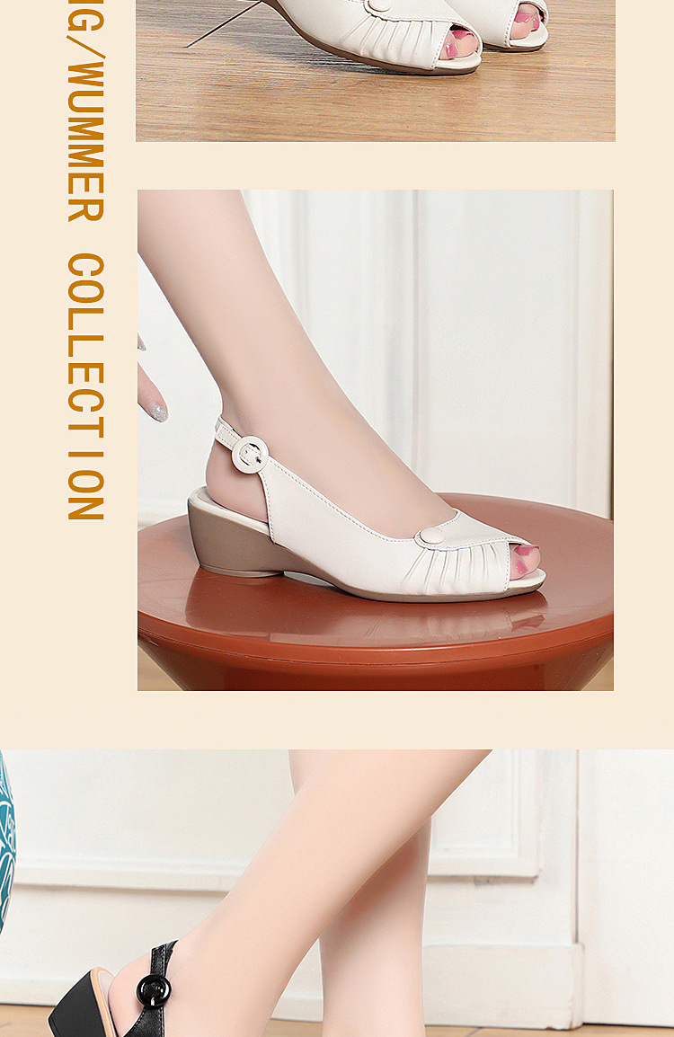 Sandal nữ quai ngang da thật gót dốc miệng cá — Màu đen chi tiết 9