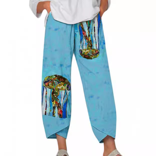 Lino de bambú 2023 nueva primavera suelta moda Impresión digital directa la fábrica pantalones casuales verano