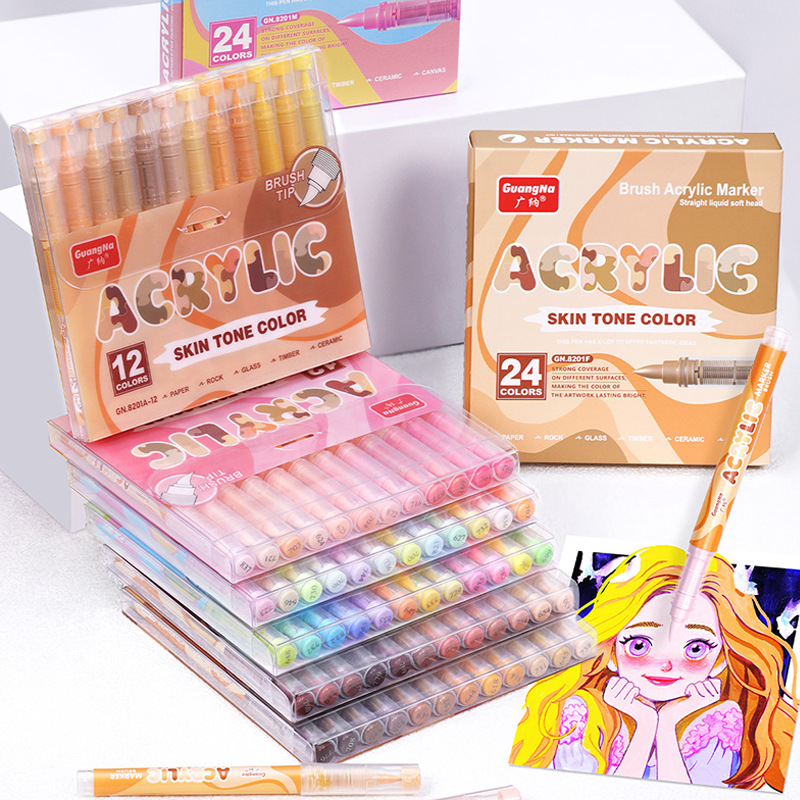 Guangna 8201 Direct Liquid Acrylic Marker Soft Head Skin Color Macaron Art Animation Painted Brush Pigment