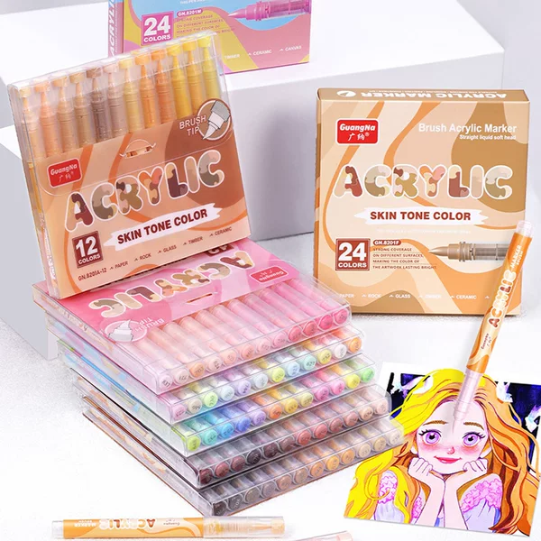 Guangna 8201 Direct Liquid Acrylic Marker Soft Head Skin Color Macaron Art Animation Painted Brush Pigment