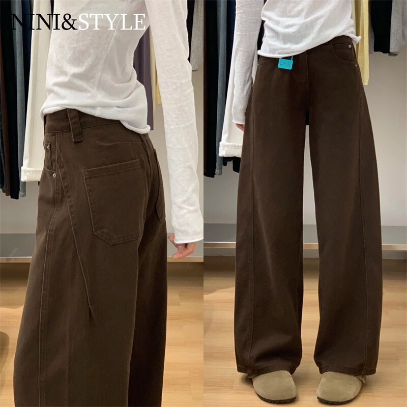 Brown Wide-Leg Jeans for Women 2025 Autumn and Winter New Style Brown Petite High-Waisted Straight Scimitar Pants Brown Wide-Leg Jeans for Women 2025 Autumn and Winter New Style Brown Petite High-Waisted Straight Scimitar Pants