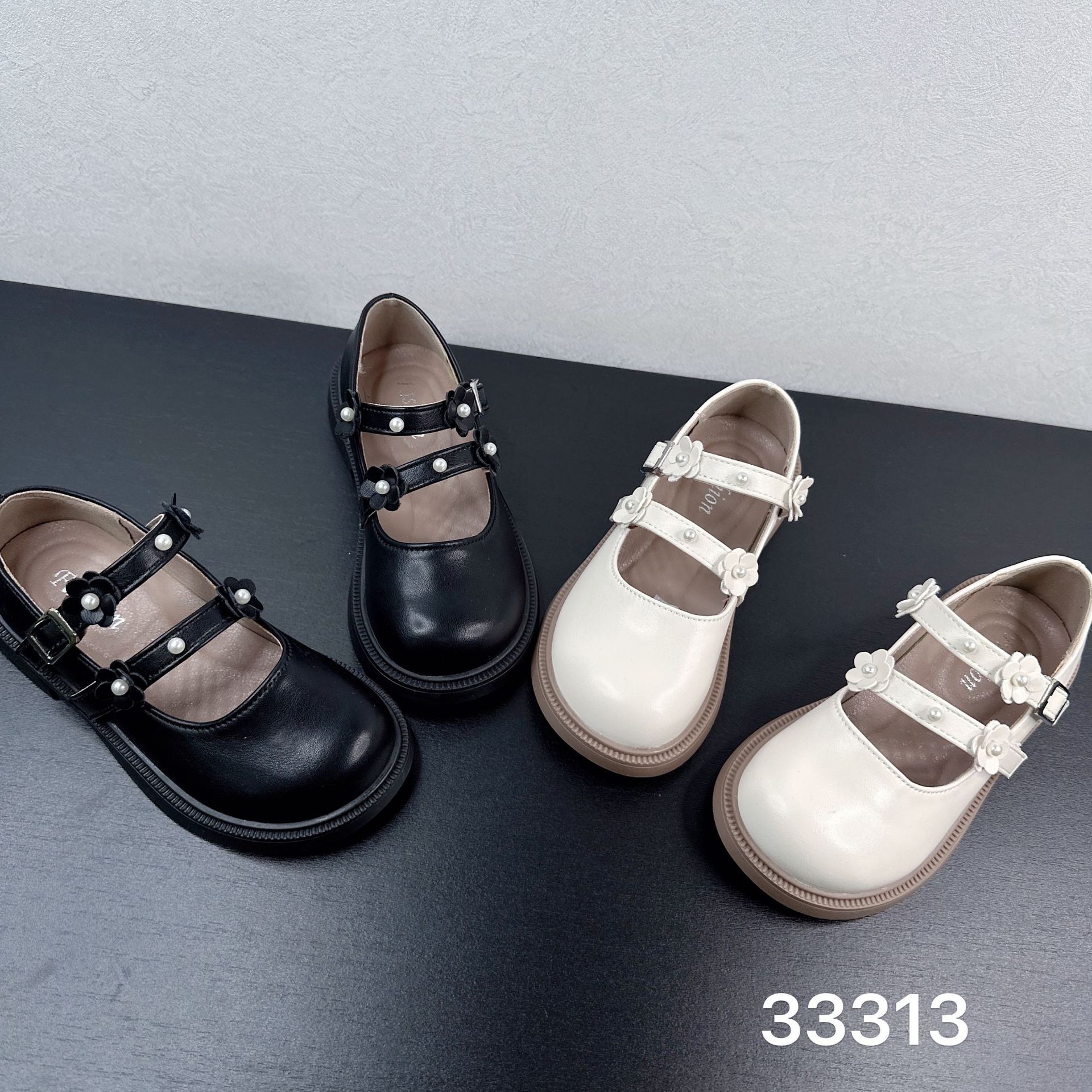 33313 Girls' Small Leather Shoes 2025 Autumn New Soft Sole Fashion Pearl Small Flower Children's Easiest for Match Princess Shoes