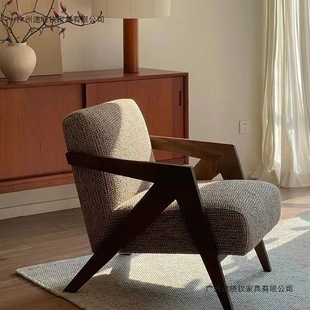 Richard Single Sofa Chair French Mid-Century Living Room Balcony Leisure Chair Solid Wood Designer Lazy Sofa Chair