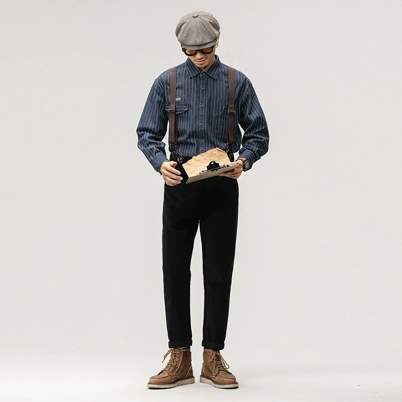 Американские Ретро вельветовые брюки на подтяжках мужские прямые британские япи Китайская Республика древние флисовые брюки-слинг осень и зима