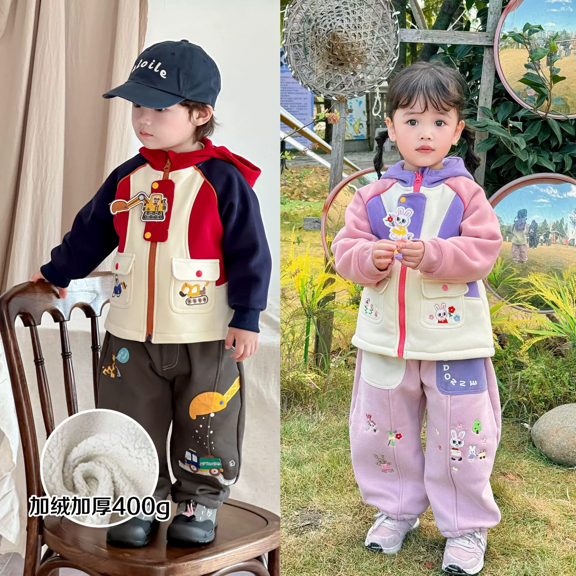 男童外套2025年冬季新款女童外套连帽儿童拜年服女童现货加厚外套