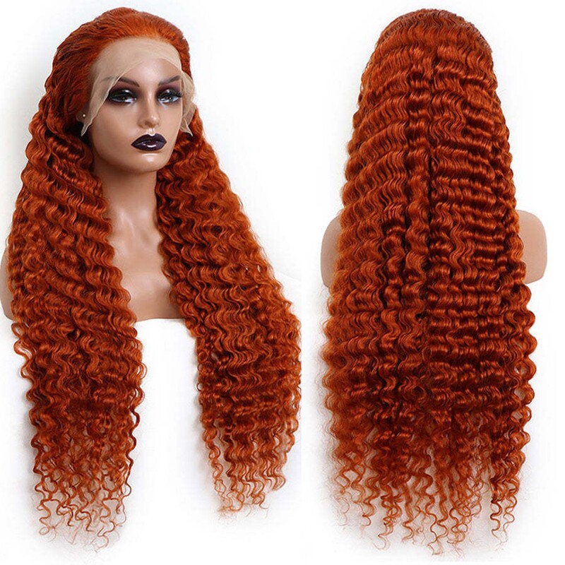 Hot-Selling Foreign Trade Wig with Real Human Hair, Ginger Orange Lace Front