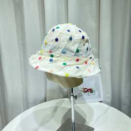 韩版甜美彩色波点蕾丝渔夫帽子女春夏薄款休闲盆帽显脸小遮阳帽潮