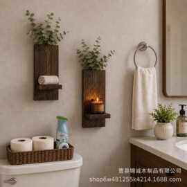 跨境木质氛围墙壁装饰架农舍墙壁花盆架玄关浴室蜡烛香薰悬挂架