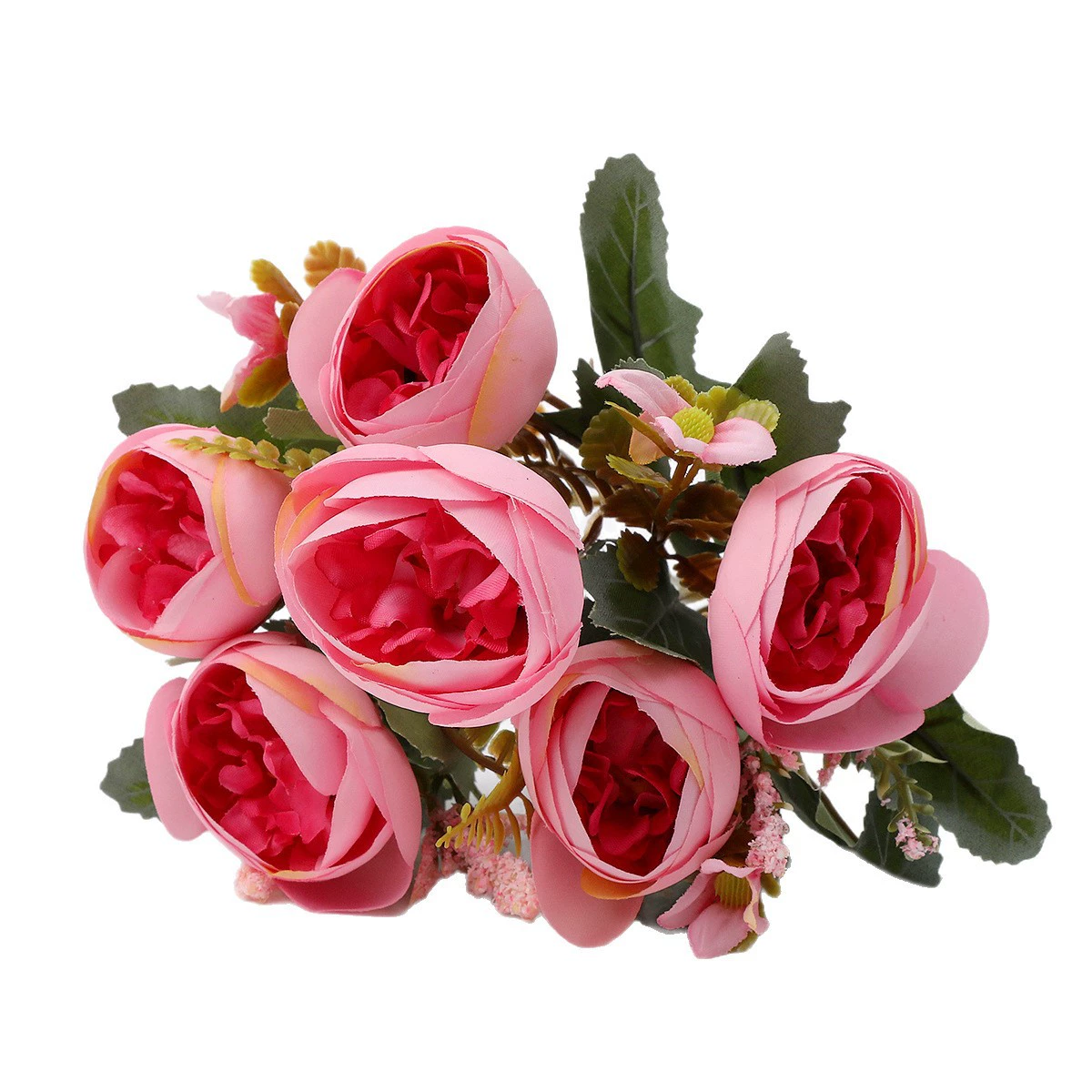 European-style living room artificial flowers fake flower bouquet 6-fork tea buds home decoration TV cabinet bedroom bedside floral ornaments