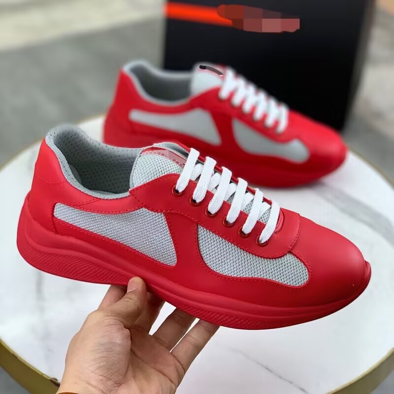 European Cross-Border P Brand High-End Couple Style Cowhide Splicing Breathable Mesh Sneakers Fashionable Comfortable Casual Men's Shoes