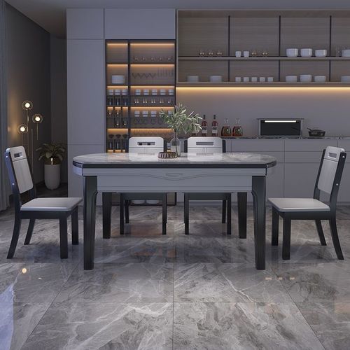 Italian solid wood slate dining table and chair combination for home modern living room multifunctional foldable rectangular variable round table