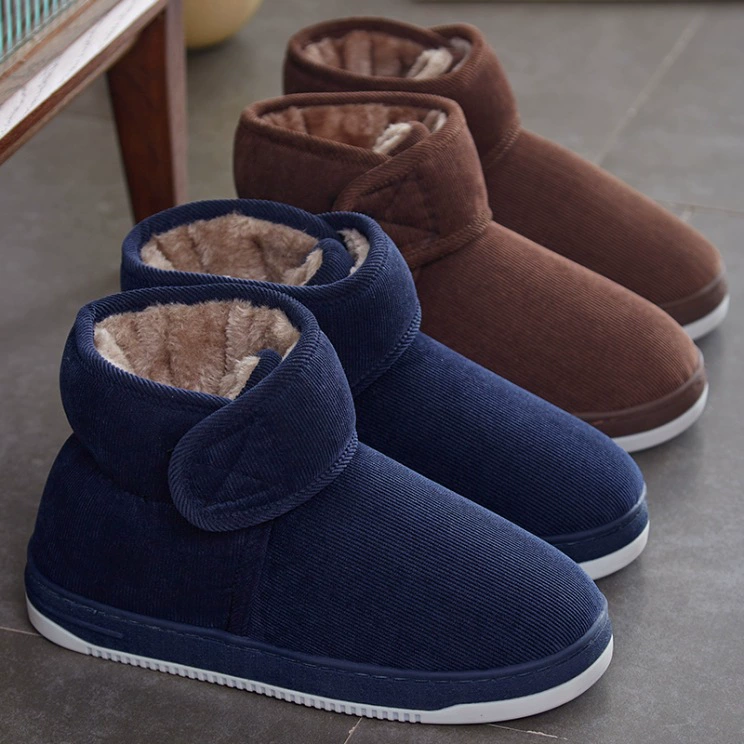 Теплые хлопковые тапочки для мужчин и женщин среднего и пожилого возраста, зимняя утолщенная Нескользящая домашняя хлопковая обувь на липучке для родителей