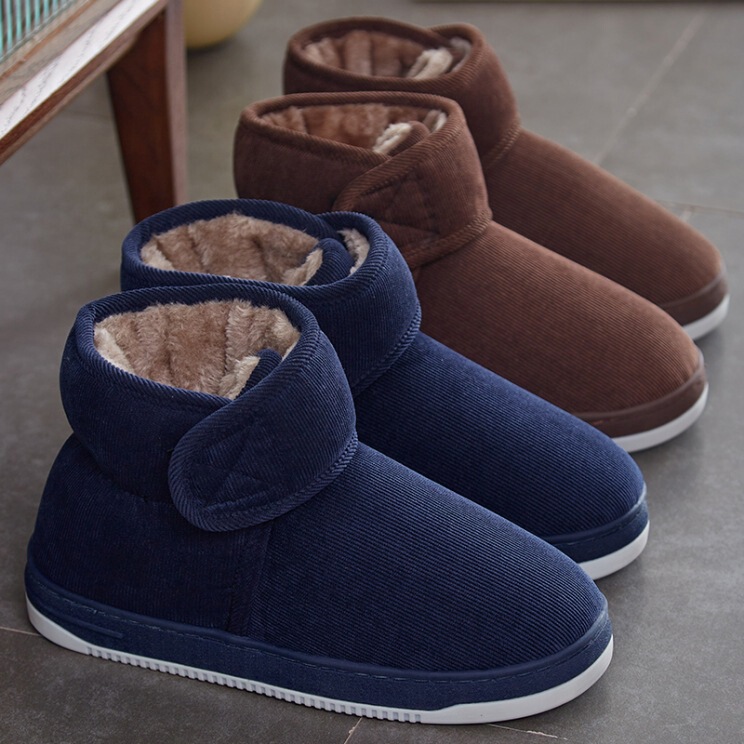 Middle-aged and elderly warm cotton slippers for men and women winter thickened non-slip Velcro home cotton shoes for parents