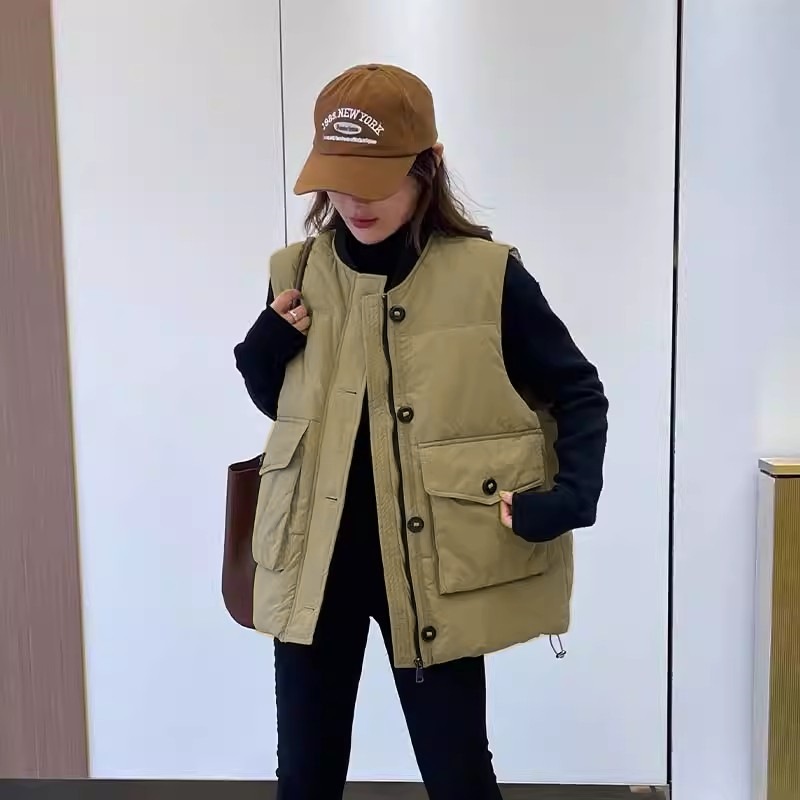 204 Europa estación de plumón chaleco de algodón mujer otoño invierno nuevo diseño relajado casual sensación de bolsillo chaleco chaqueta