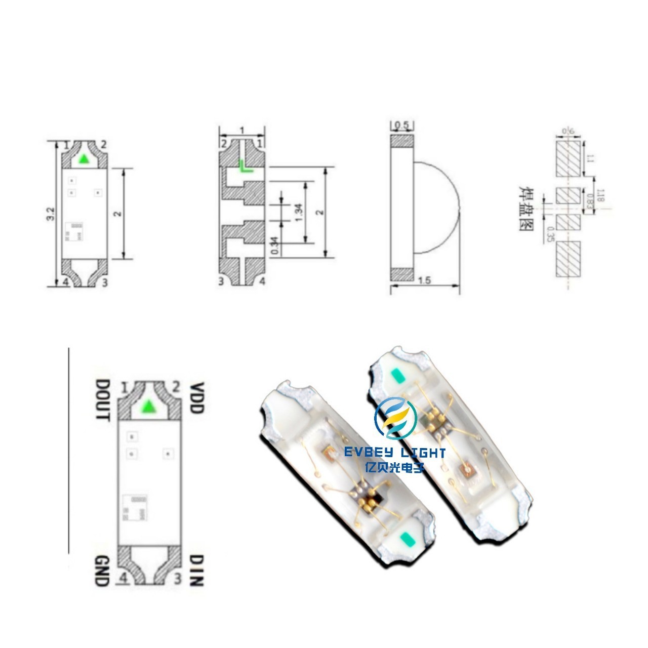 WS2812B-1206 Side Fantasy color built-in IC4 pin 5V can program 1204…