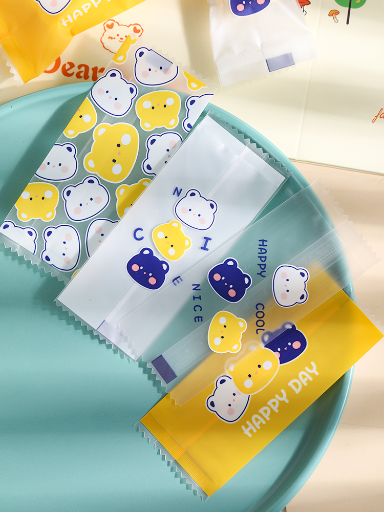 Bolsa de embalaje de nougat, embalaje de toffee, papel de azúcar, bolsas de pastel de leche de mango, sello de máquina transparente, bolsas pequeñas letras esmerizadas