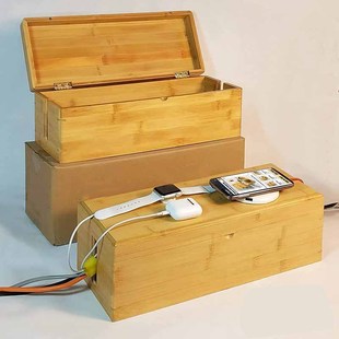 Bamboo Desktop Wire Collection and Plug-In Storage Box Bamboo Mobile Phone Charging and Organizing Wire Box