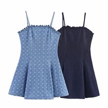 批发2025夏季新款女装套头肩带可调节水洗牛仔短裤休闲吊带连衣裙