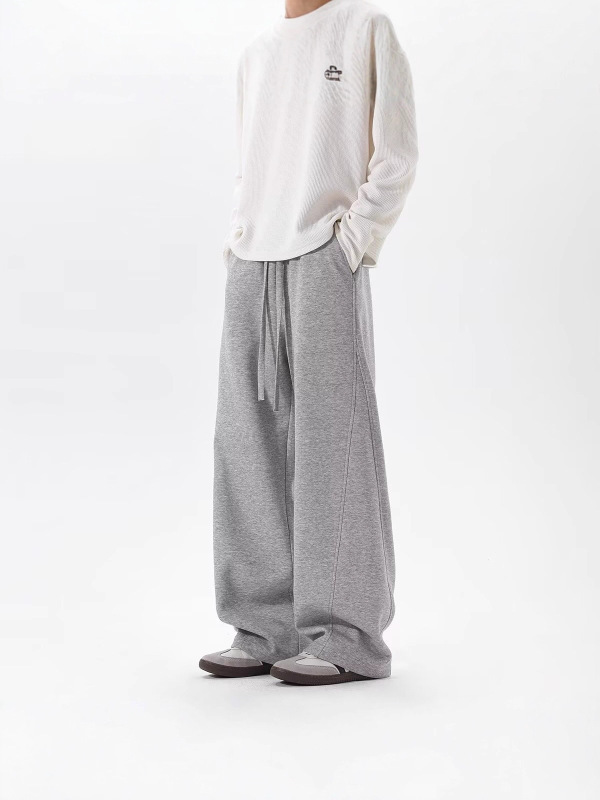 American-Style Heavyweight Curved Hem Sweatpants for Men, Autumn Trendy Brand Spliced Wide-Leg Sports Pants, Retro Drape Versatile Casual Pants