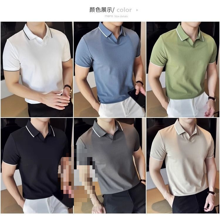 Áo Polo Nam Cổ Bẻ Vải Lụa Băng Mát Mùa Hè Tay Ngắn — màu đen, Cao bồi xanh, màu trắng chi tiết 4