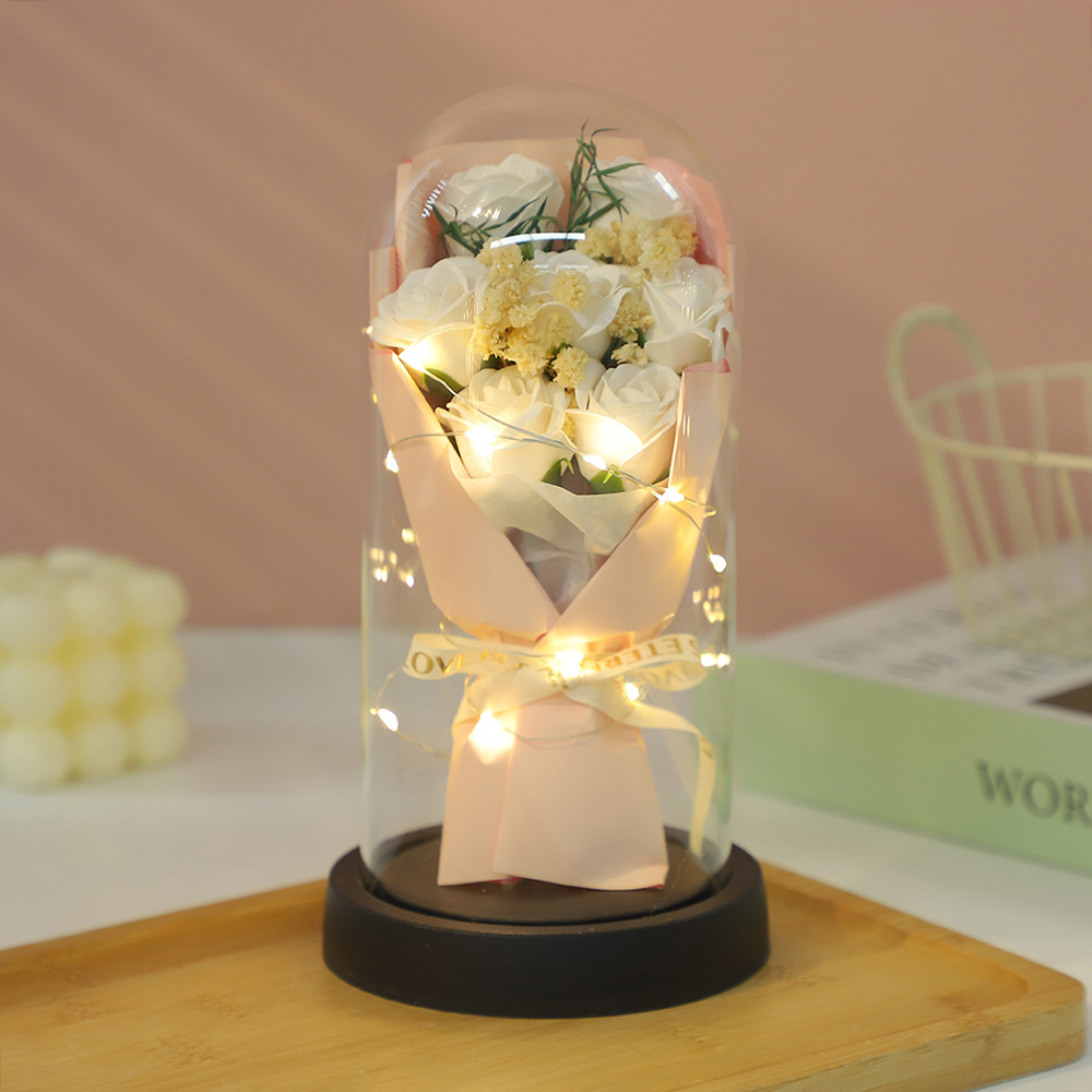 Flor inmortal cubierta de vidrio decoración 9 ramos de rosas flores secas para el día de San Valentín 520 regalo de cumpleaños para la novia