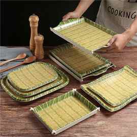 仿竹编密胺餐具烧烤烤串盘子塑料托盘饭店小吃凉菜大排档炒菜盘子