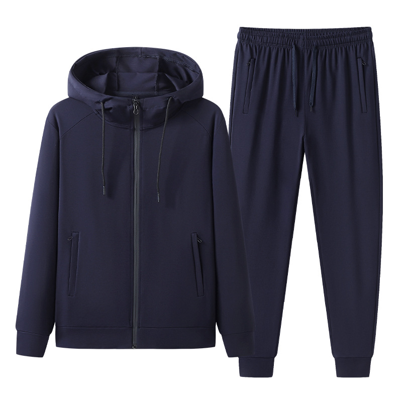 Transfronterizos de mediana edad, traje casual de primavera y otoño, chaqueta con capuz para hombres, pantalones rectos de dos piezas, ropa deportiva de papá