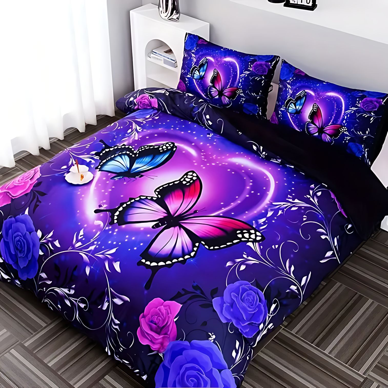 TEMU / JIT transfronterizos nuevos productos clásicos de moda mariposa flor 3D impresión digital fuente de set de colcha fabricantes