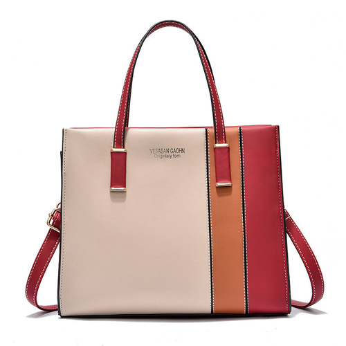 [Shichen Women's Bag] Contrast Color Western Style Women's Handbag  New Large Capacity Mom Bag Single Shoulder Crossbody Bag