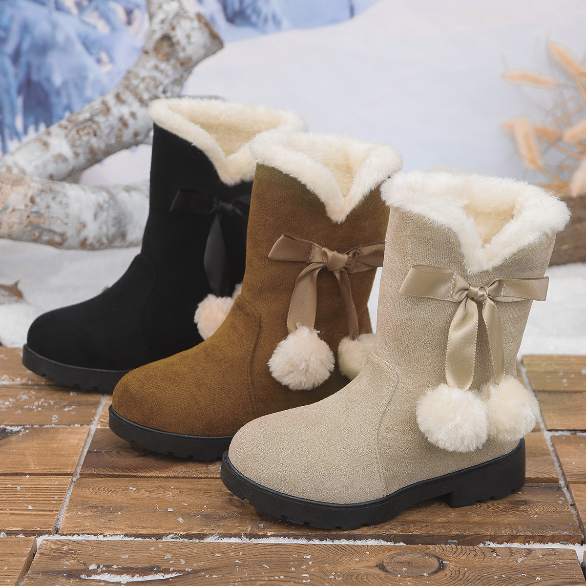 Girls' Boots Winter 2025 New Style Medium and Large Kidsren's One-Leg Thickeneded Warm Little Girl Baby Princess Snow Boots