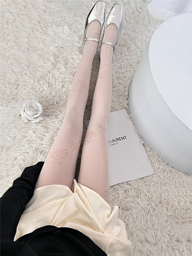 Japanese white silk pure lust style French gentle retro flower surround pantyhose twill rose stockings lolita