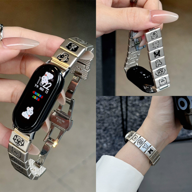 Metal Cartoon Cat and Puppy Suitable for Xiaomi Mi Band 9/8Pro Watch Strap Female New Gt5/4/3 Huawei 9/8