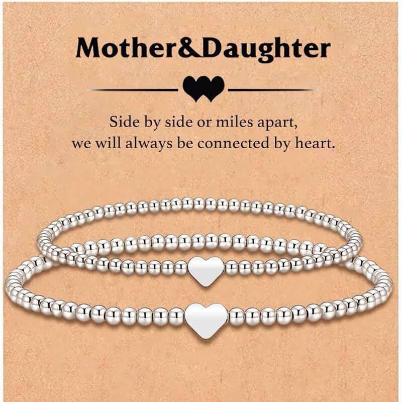 Cross-Border Amazon Fashion New Back-To-School Matching Mom and Me Bracelet Heart-Shaped Pendant Steel Bead Chain