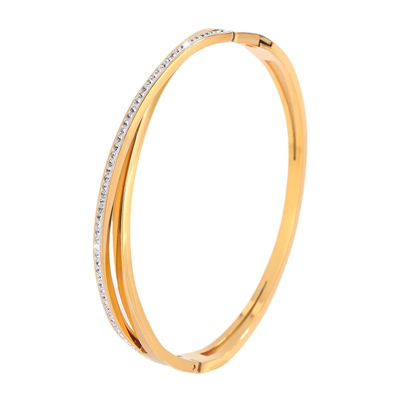 Nueva personalidad de tres capas de barro y diamantes brazalete de acero inoxidable para mujer, diseño de nicho de alta calidad, joyería de pulsera de acero de titanio