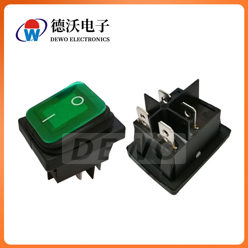 德沃厂家直销防水船型翘板开关37*28方形IP67双极四脚带灯