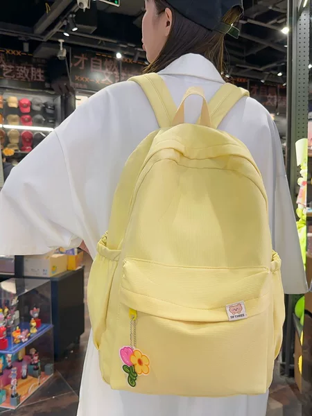 Japanese-Style New Ins Casual Backpack for Middle and High School Students, Solid Color, Large Capacity, Lightweight, Versatile Double-Shoulder Bag