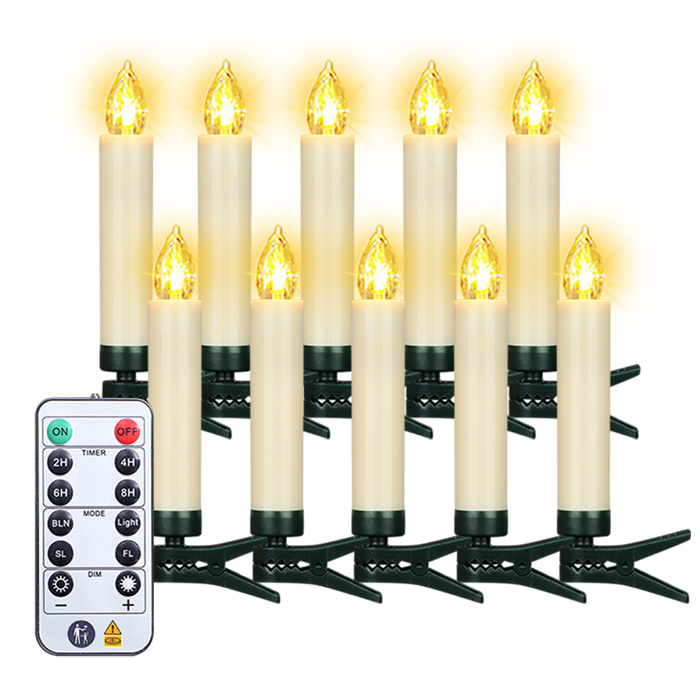 Candelabro electrónico con control remoto, cabeza de cristal, temporizador, decoración navideña y de ambiente para Halloween, llama de vela de plástico simulada.