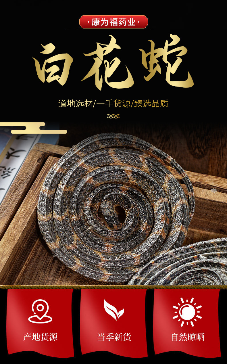 Jinqian Baihua She (Bungarus Parvus) — Dried White-Banded Snake for Traditional Herbal Infusions overview