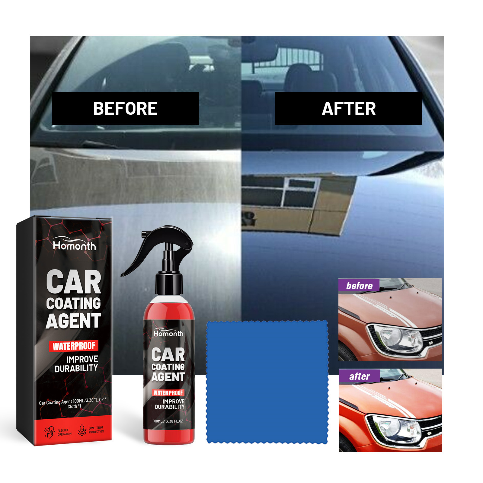 Before and After using Homonth Car Coating