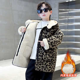 男童外套秋冬款2025新款儿童兔毛呢上衣男孩冬季加绒厚呢子大衣潮