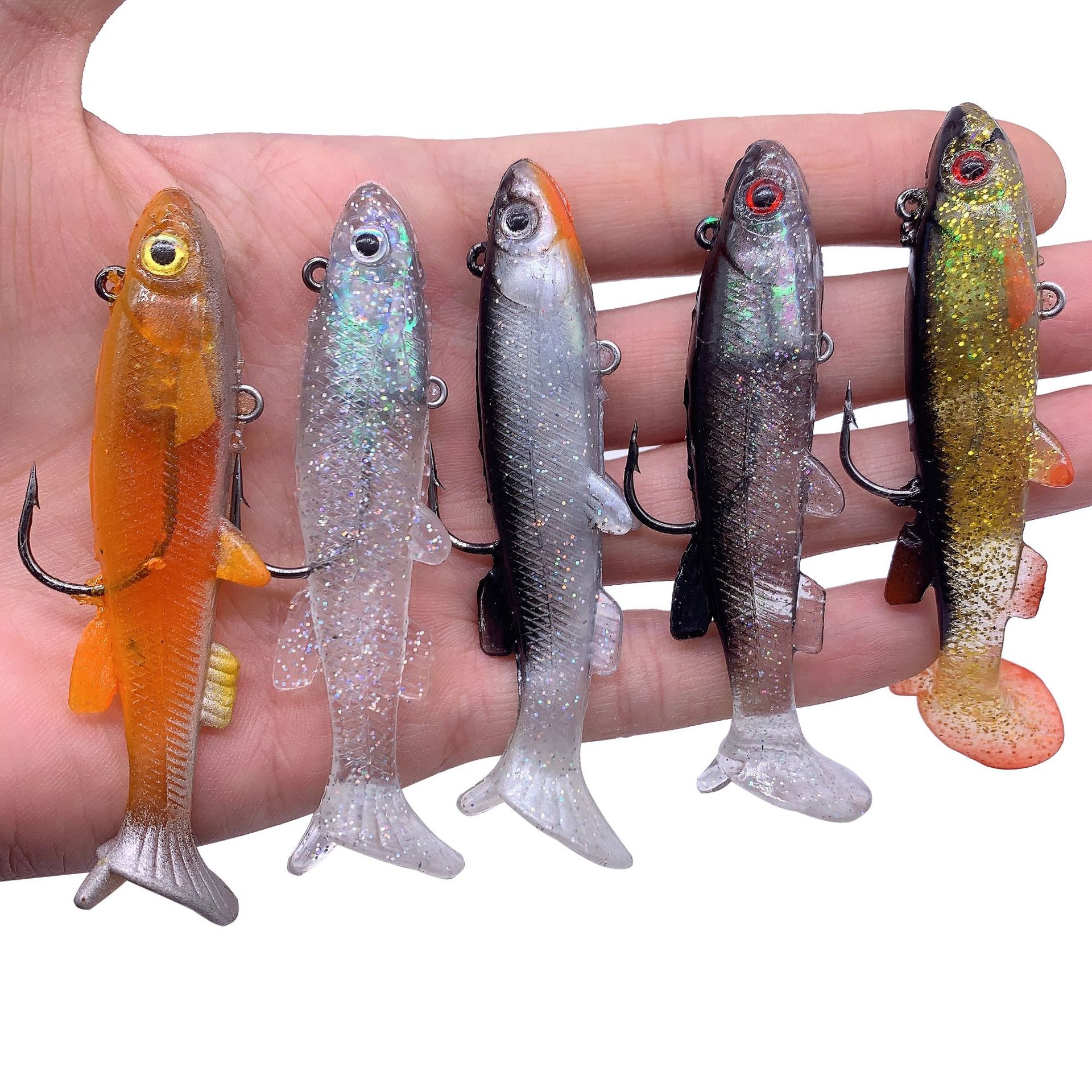 5 PCS Small Paddle Tail Fishing Lures Soft Baits Bass Trout Fresh Water Fishing Lure