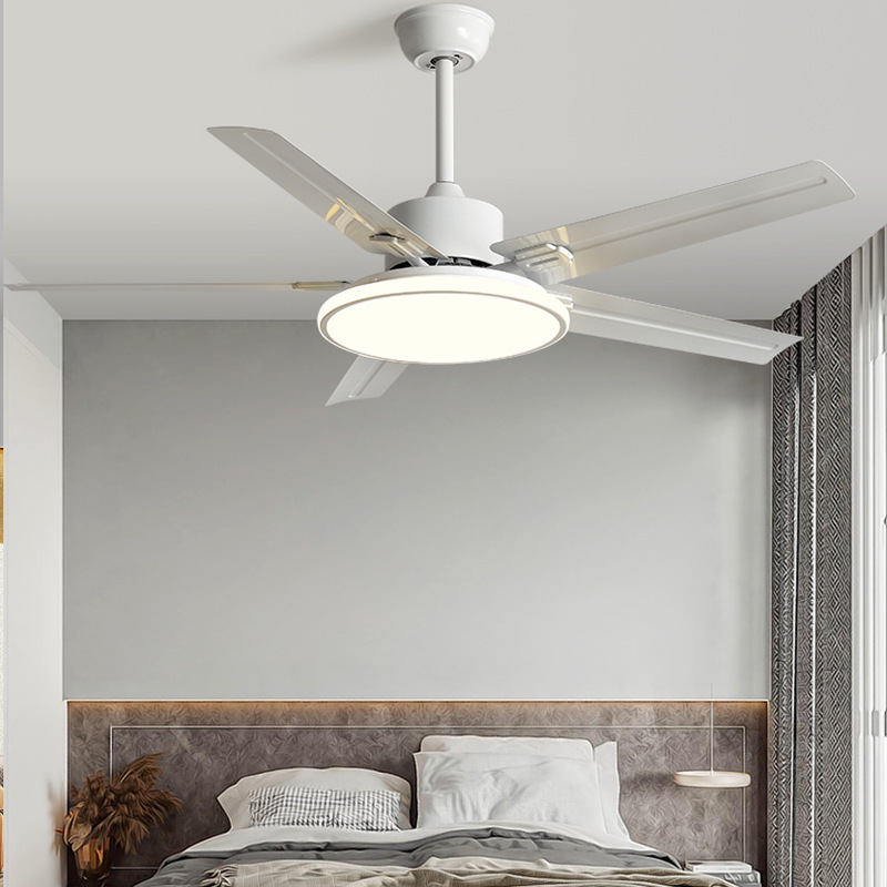 Five-blade stainless steel ceiling fan, modern simple chandelier for living room and restaurant, new household variable frequency silent electric fan lamp