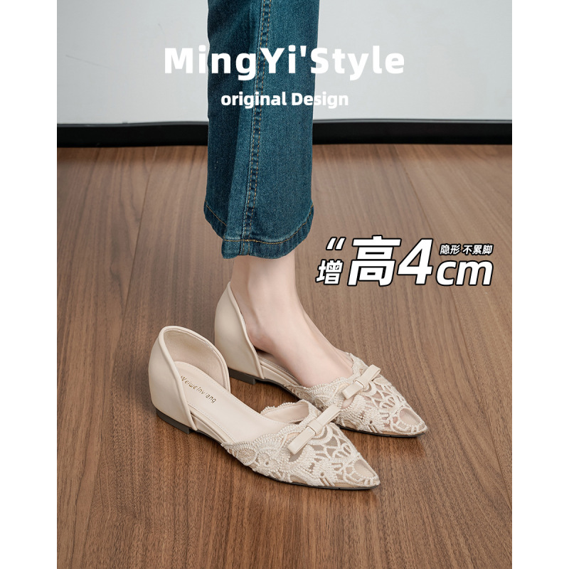 Socialite Style French Lace Hollow-Out Closed-Toe Sandals for Women 2026 New Pointed-Toe Sexy Hollow-Out Hidden Heel Shoes for Women