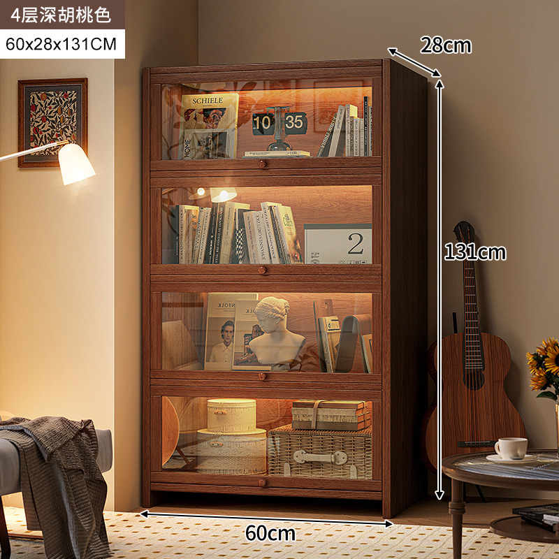 armario de madera maciza armario de almacenamiento en una pantalla de vidrio imitación de color nuez armario sala de estar estantería a prueba de polvo